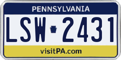 PA license plate LSW2431