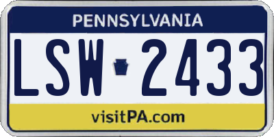 PA license plate LSW2433