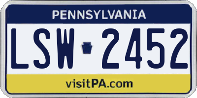 PA license plate LSW2452