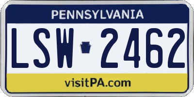 PA license plate LSW2462