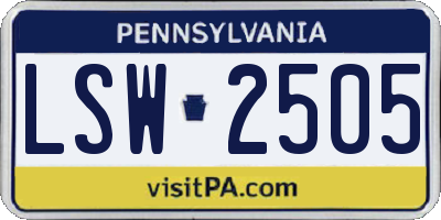 PA license plate LSW2505
