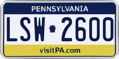 PA license plate LSW2600