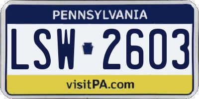 PA license plate LSW2603