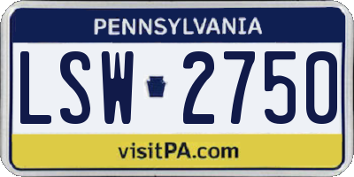 PA license plate LSW2750