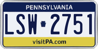PA license plate LSW2751
