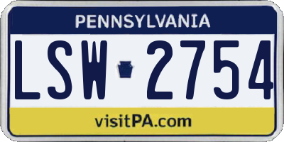 PA license plate LSW2754
