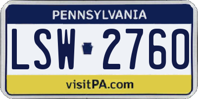 PA license plate LSW2760