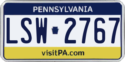 PA license plate LSW2767