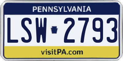 PA license plate LSW2793
