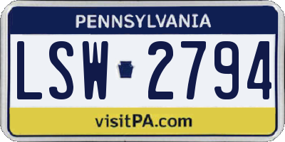 PA license plate LSW2794