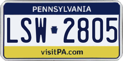 PA license plate LSW2805