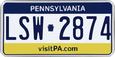 PA license plate LSW2874