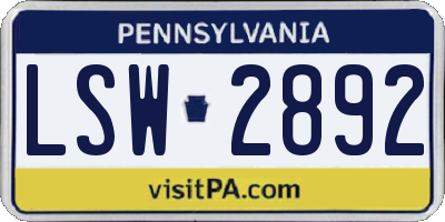 PA license plate LSW2892