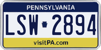 PA license plate LSW2894
