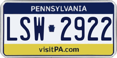 PA license plate LSW2922