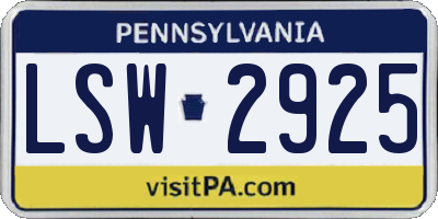 PA license plate LSW2925