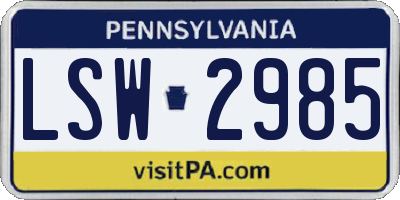 PA license plate LSW2985