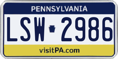 PA license plate LSW2986
