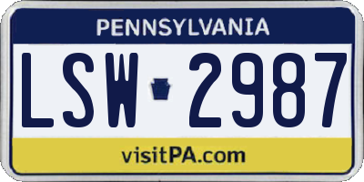 PA license plate LSW2987