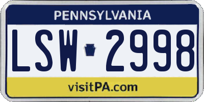 PA license plate LSW2998