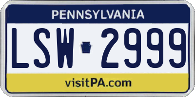PA license plate LSW2999