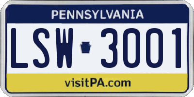 PA license plate LSW3001