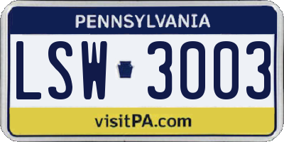 PA license plate LSW3003