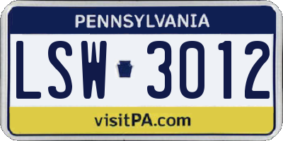 PA license plate LSW3012