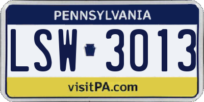 PA license plate LSW3013