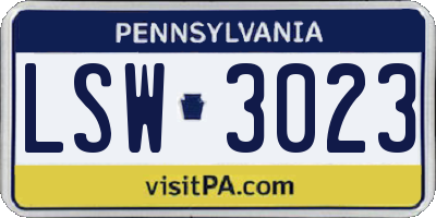 PA license plate LSW3023