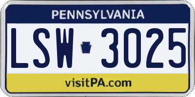 PA license plate LSW3025