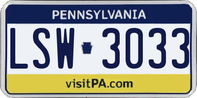 PA license plate LSW3033