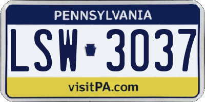 PA license plate LSW3037