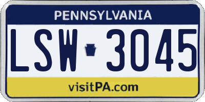 PA license plate LSW3045