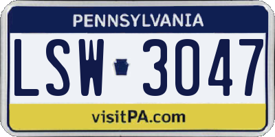 PA license plate LSW3047
