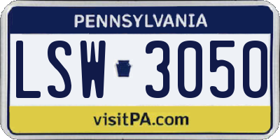 PA license plate LSW3050