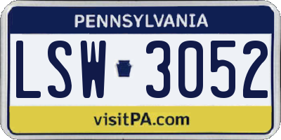 PA license plate LSW3052