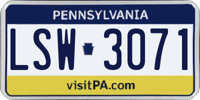 PA license plate LSW3071