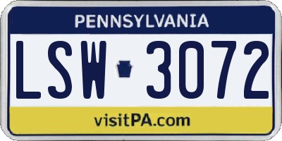 PA license plate LSW3072