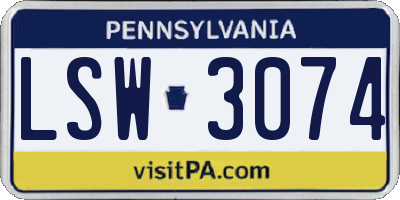 PA license plate LSW3074