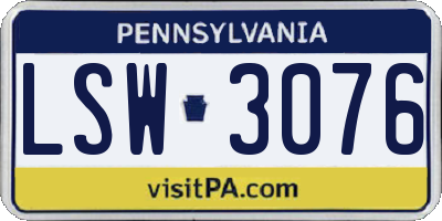 PA license plate LSW3076