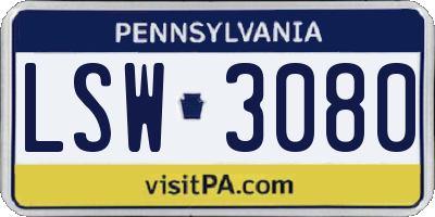 PA license plate LSW3080