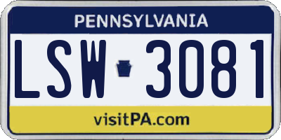 PA license plate LSW3081