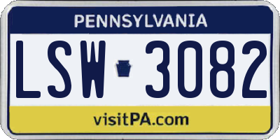 PA license plate LSW3082
