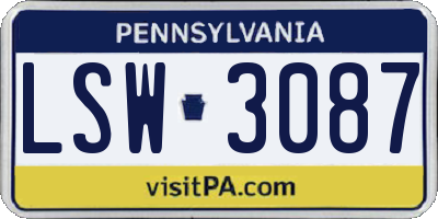 PA license plate LSW3087
