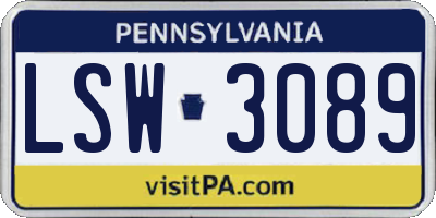 PA license plate LSW3089