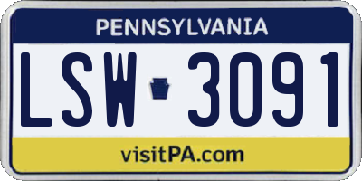 PA license plate LSW3091