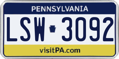 PA license plate LSW3092