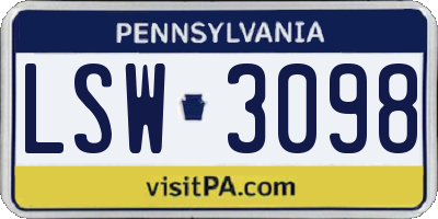PA license plate LSW3098