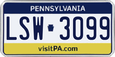 PA license plate LSW3099